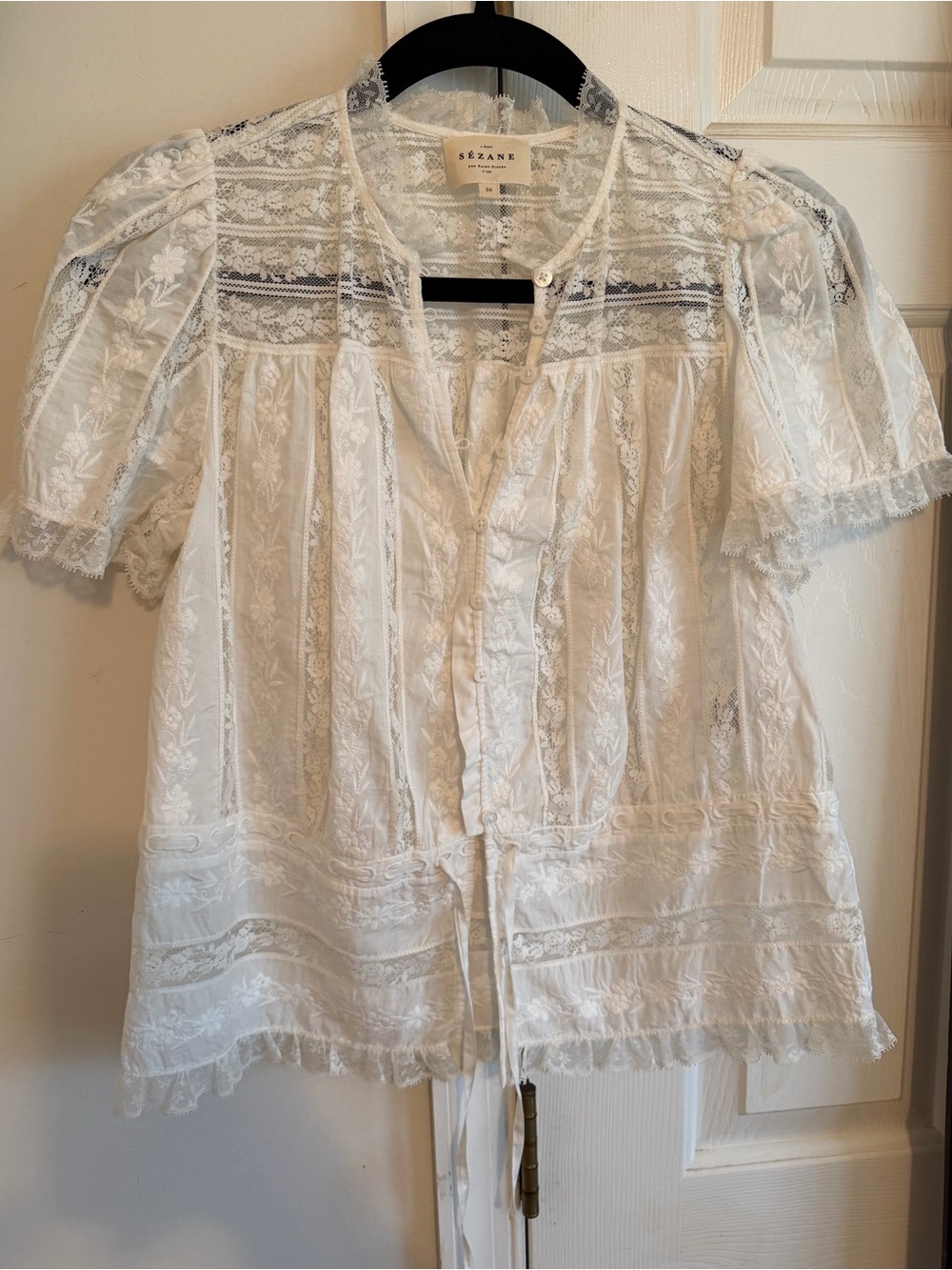 Sezane Shenali Lace Button-Front Blouse